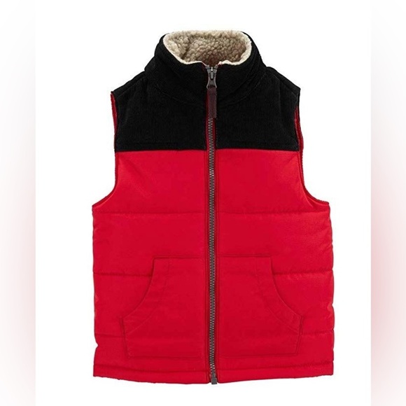 Carter's Other - Carter’s red puffer vest with black and cream Sherpa lined collar 4T